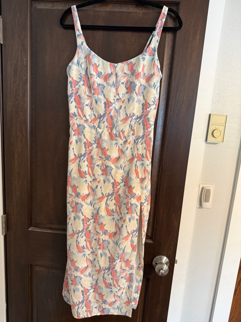 Floral Slip Midi Dress in Cream and Coral
